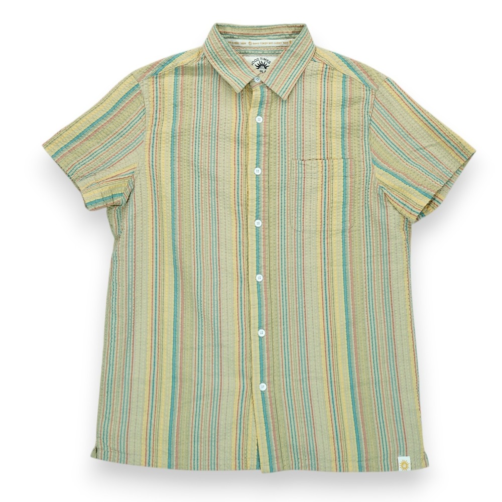 Free Planet Good Times Sunny Days Crochet Polo Shirt S Slim Pale Striped Collar